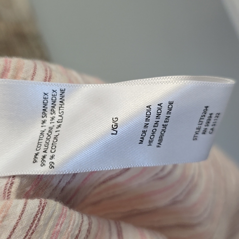 BeachLunchLounge Striped Pink Peasant Blouse With Ruffled Collar, SIZE L - Picture 4 of 4